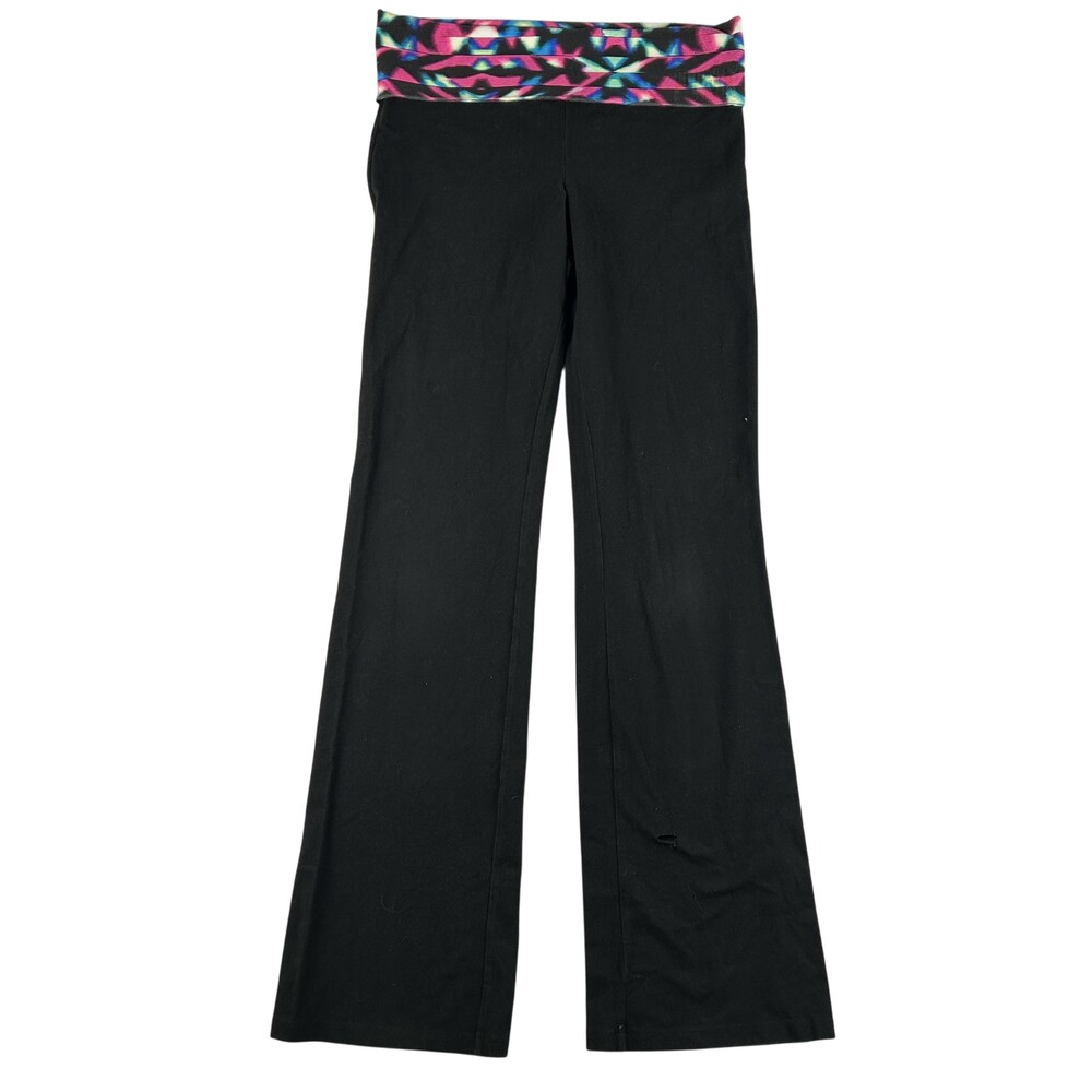 PINK Victoria's Secret Pants Womens Medium Black Yoga Foldover Flare Leg FLAW